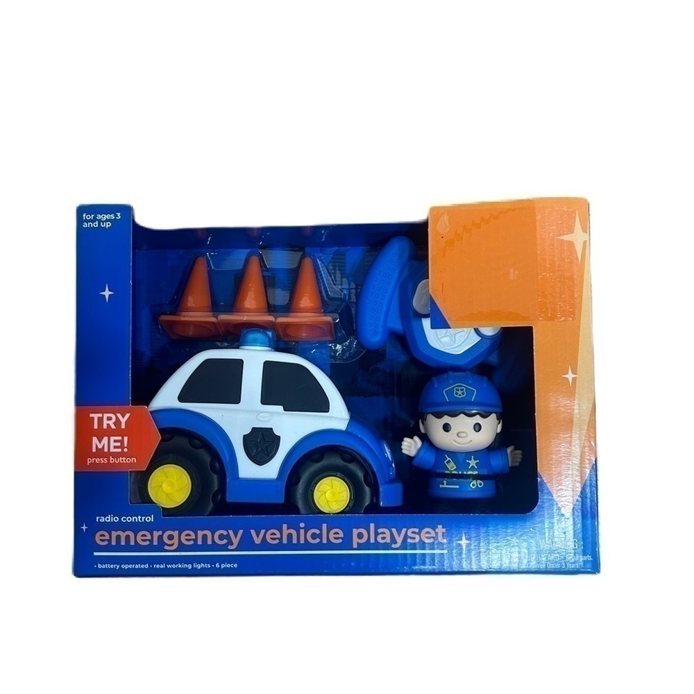 Emergency Vehicle Play Set Remote Control Police Car Cop NEW Toddler Toy Blue
